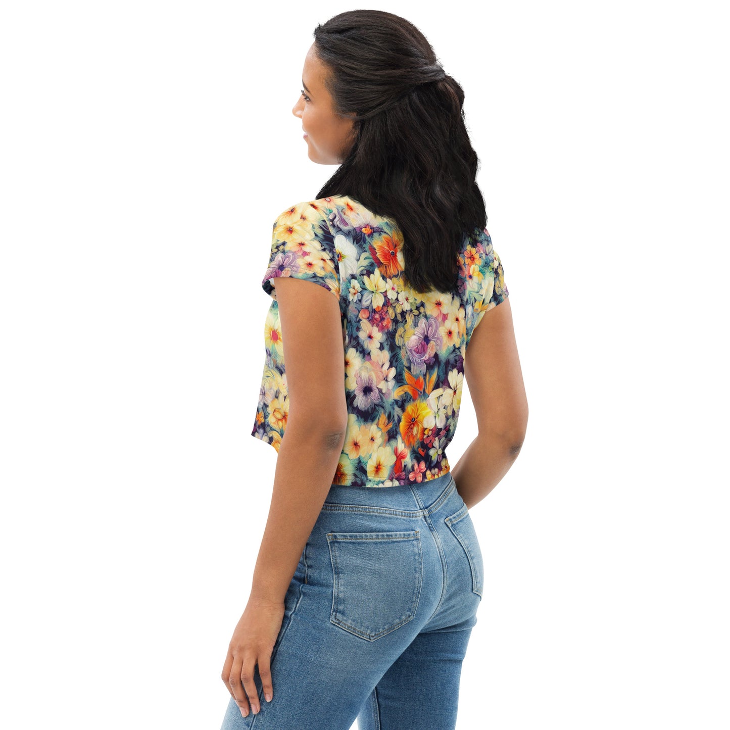 DMV 0513 Floral All-Over Print Crop Tee