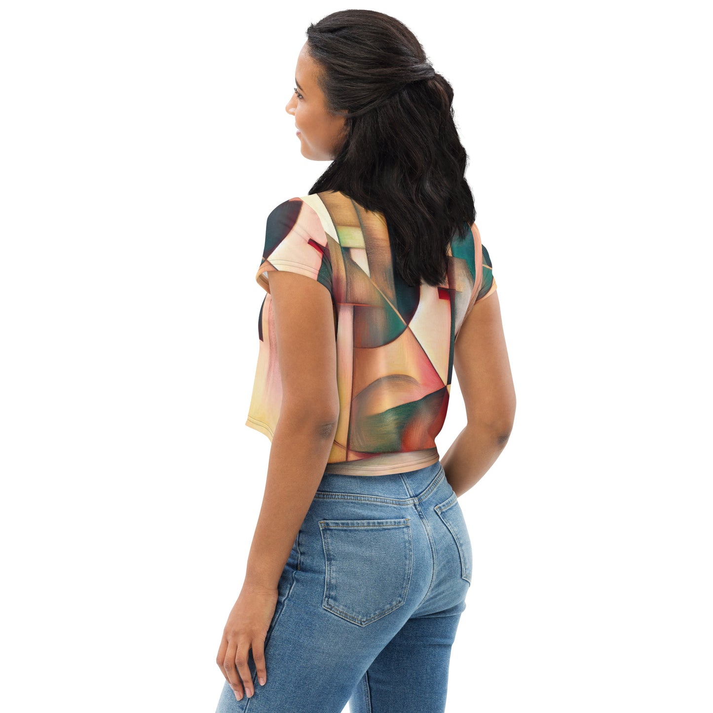 DMV 0489 Abstract Art All-Over Print Crop Tee