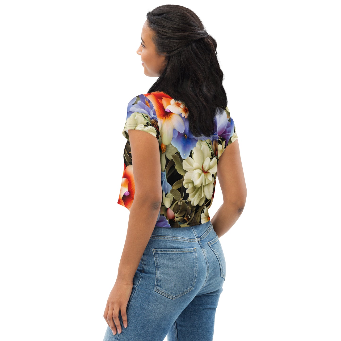 DMV 1157 Floral All-Over Print Crop Tee