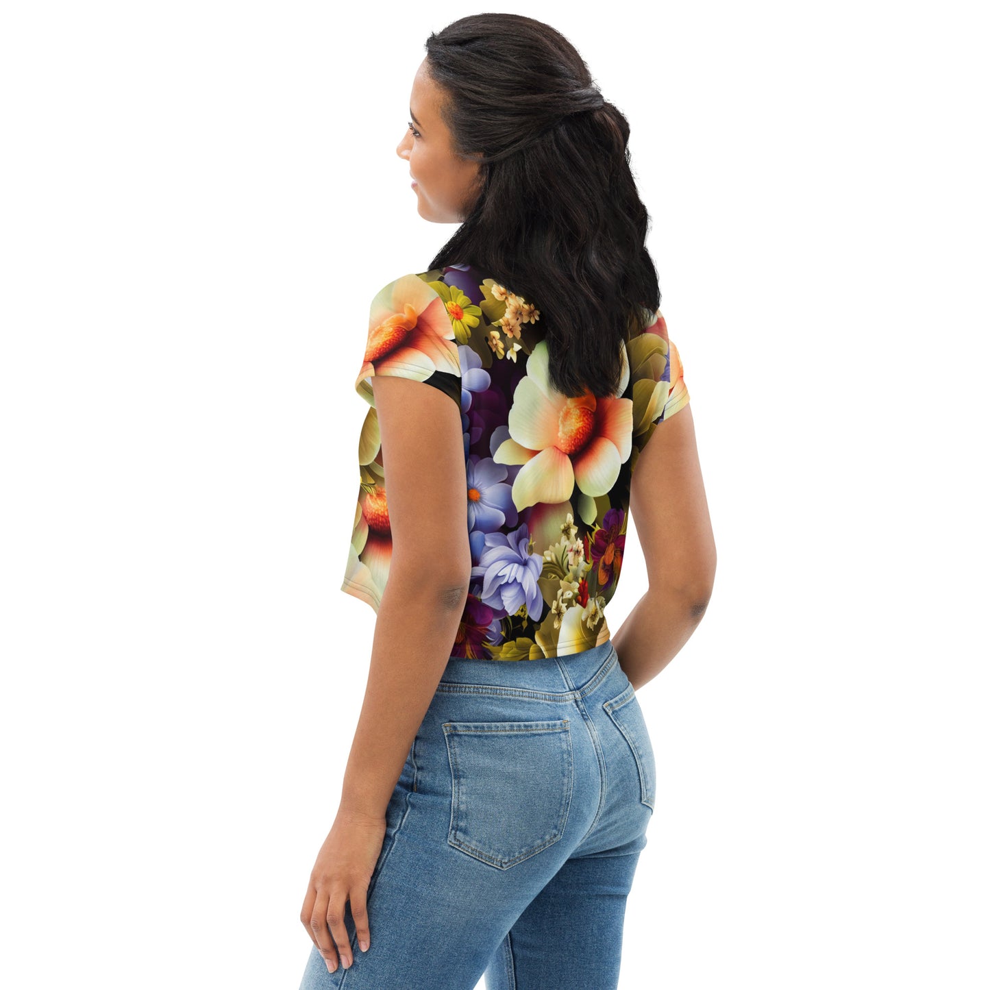 DMV 1175 Floral All-Over Print Crop Tee