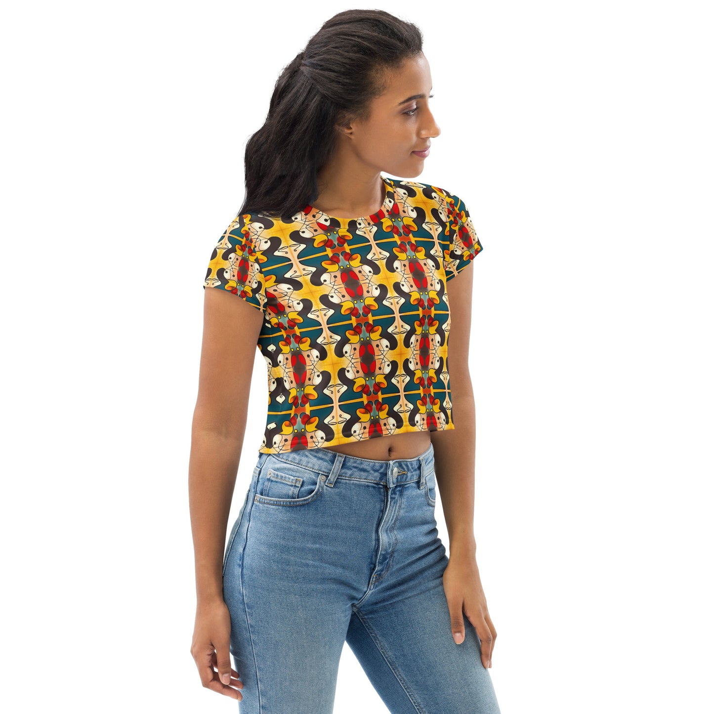 DMV 0281 Vintage Artsy All-Over Print Crop Tee