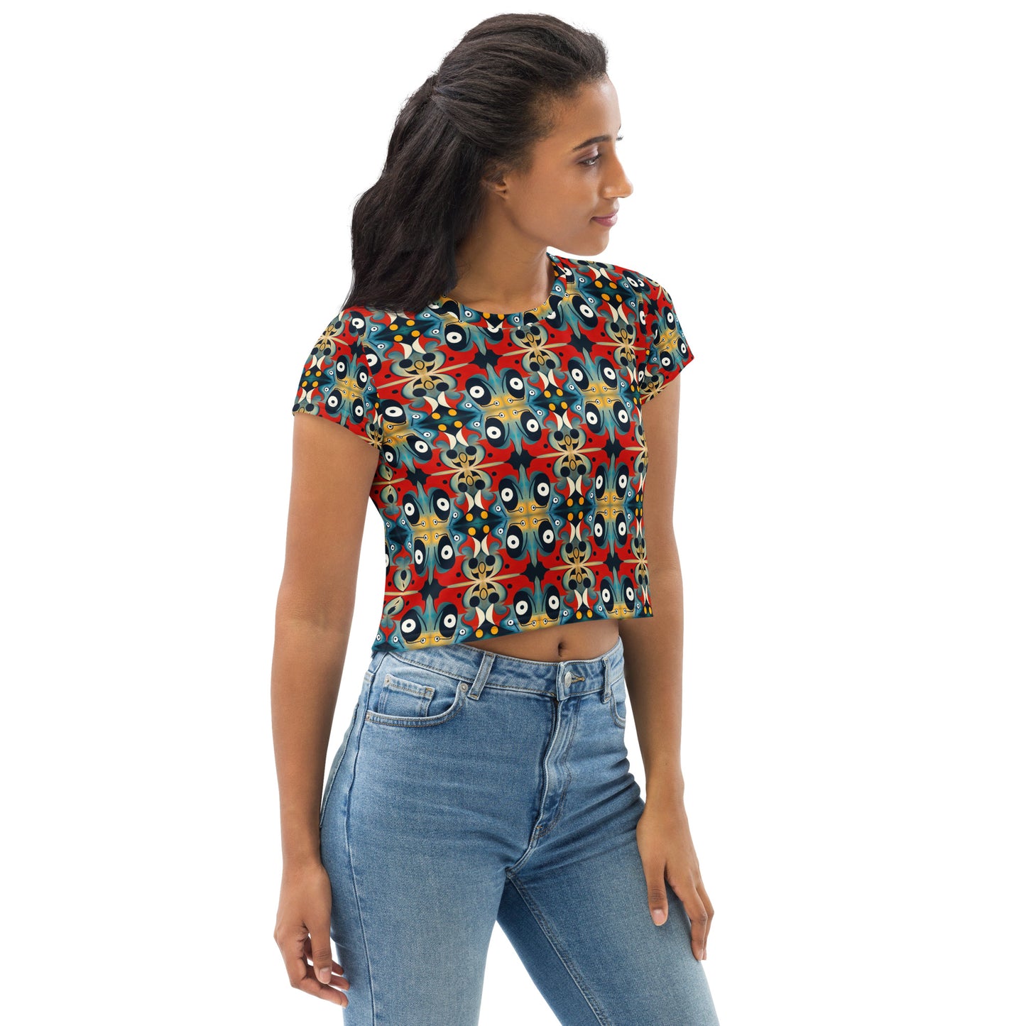 DMV 0269 Vintage Artsy All-Over Print Crop Tee