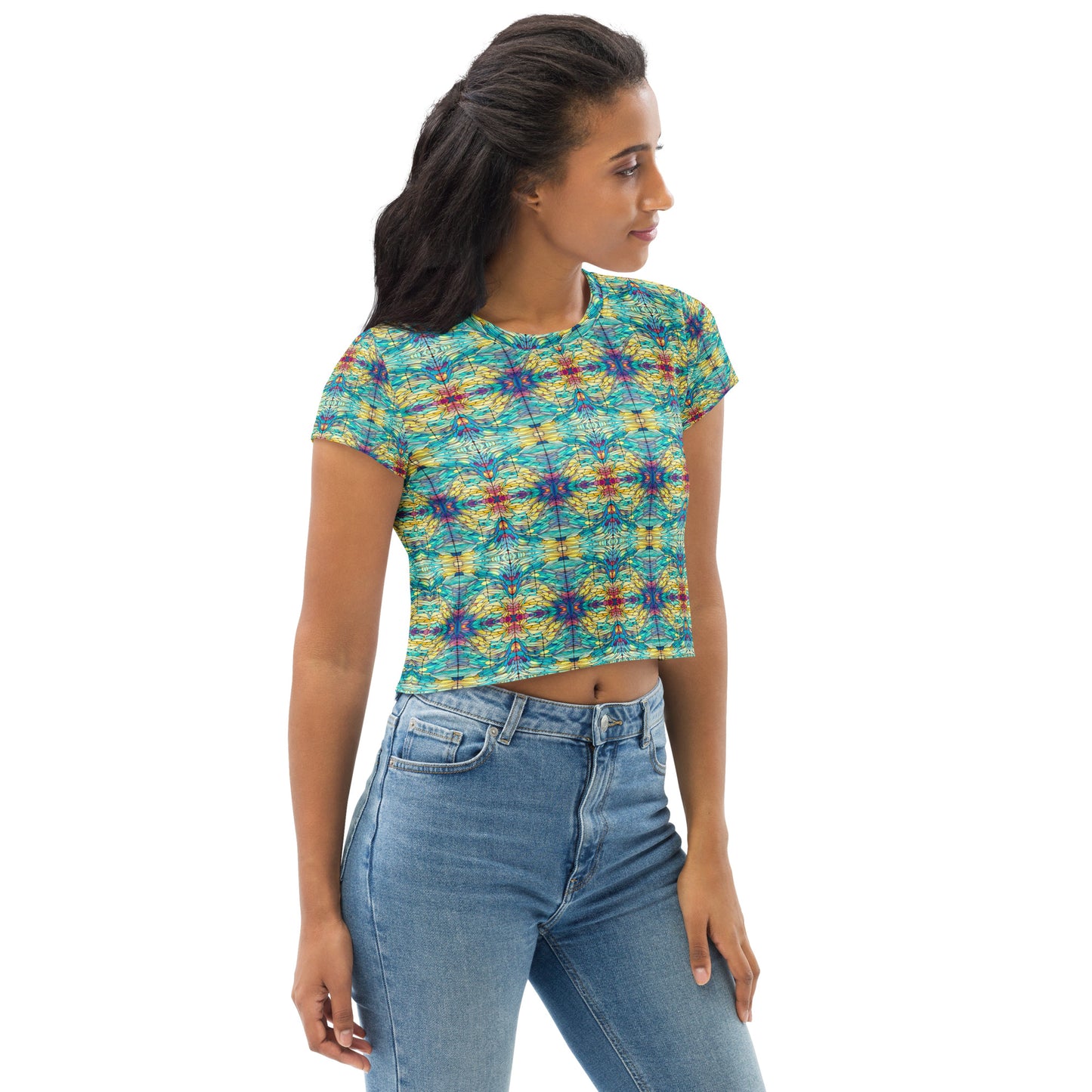 DMV 0231 Chic Boho All-Over Print Crop Tee