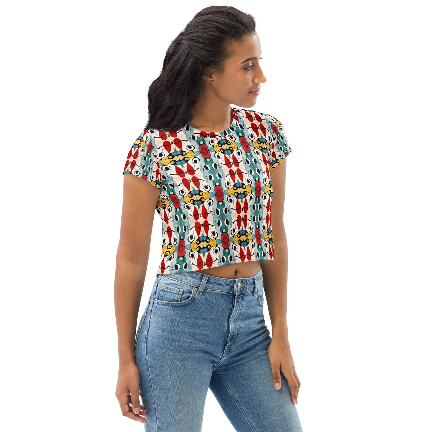 DMV 0230 Vintage Artsy All-Over Print Crop Tee