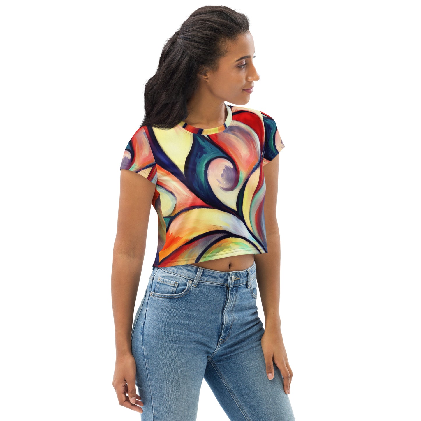 DMV 0277 Abstract Art All-Over Print Crop Tee