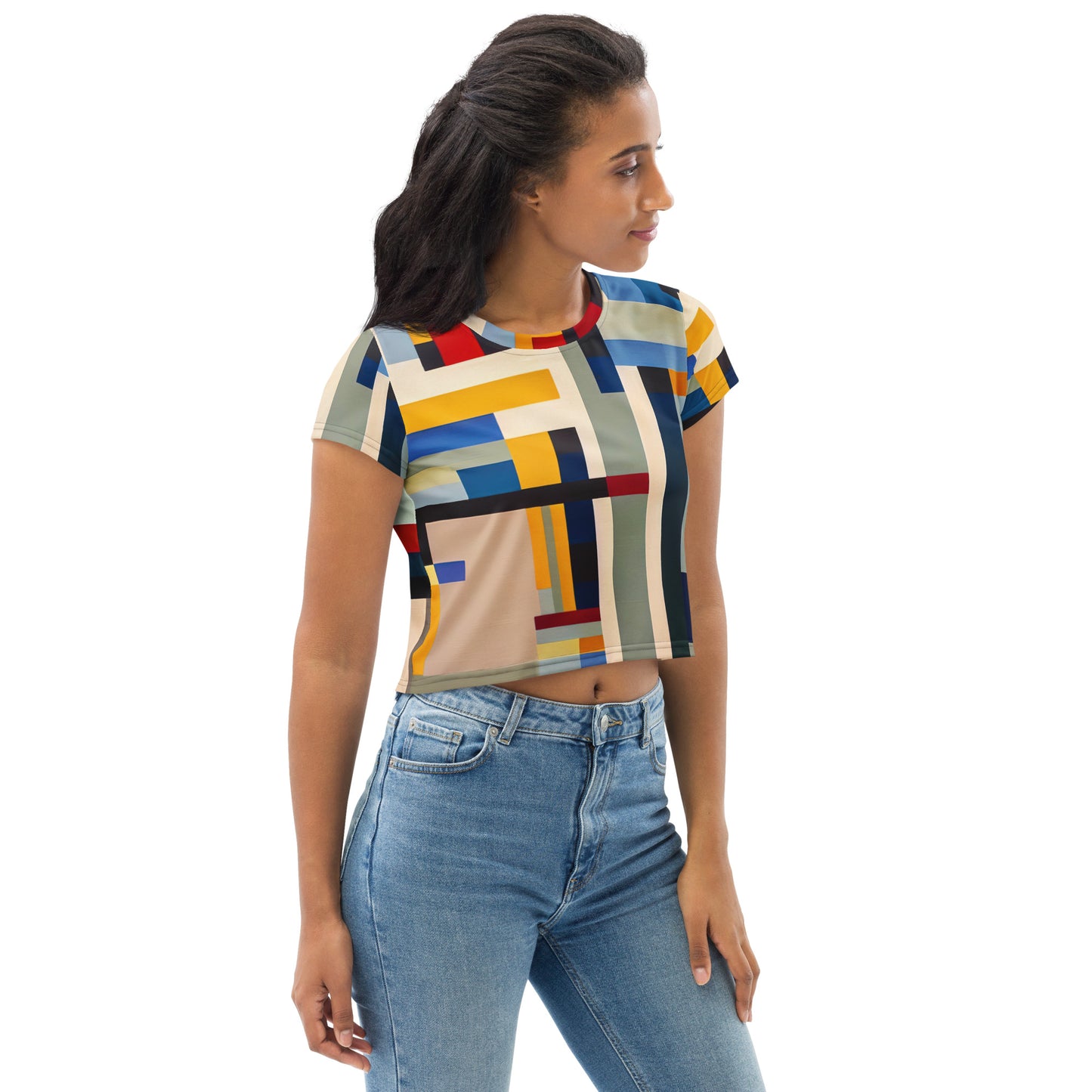 DMV 0072 Abstract Art All-Over Print Crop Tee