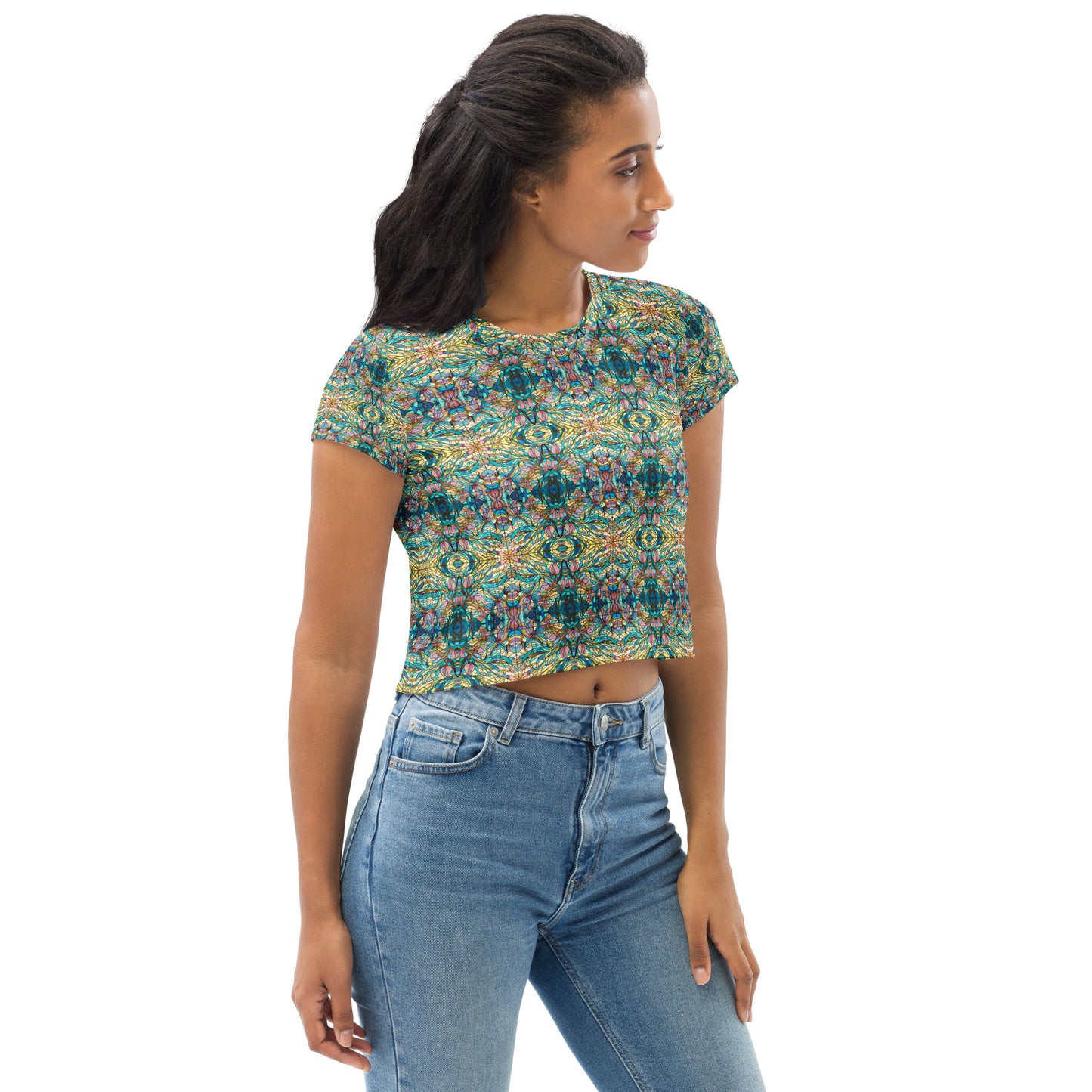 DMV 0049 Chic Boho All-Over Print Crop Tee