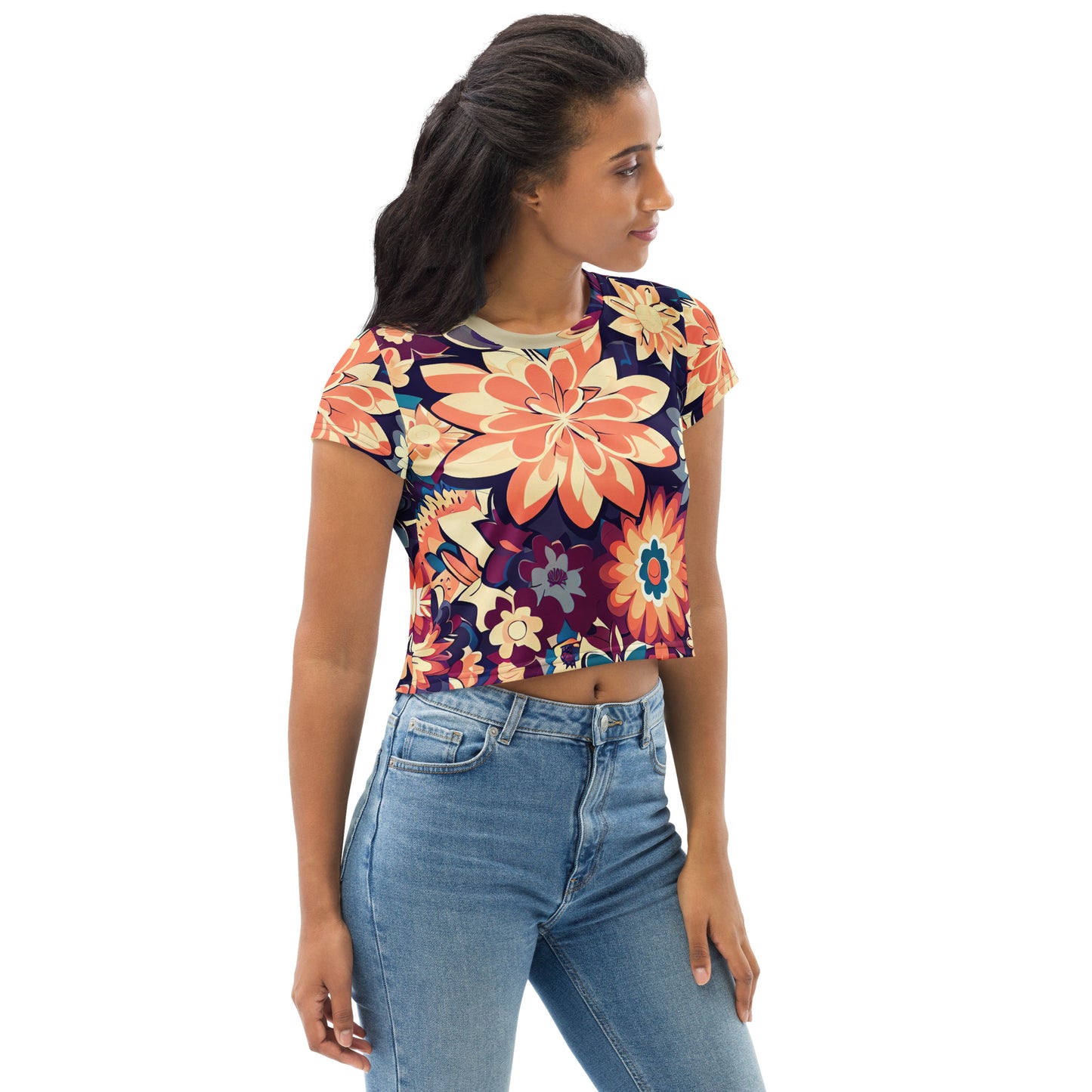 DMV 0253 Floral All-Over Print Crop Tee