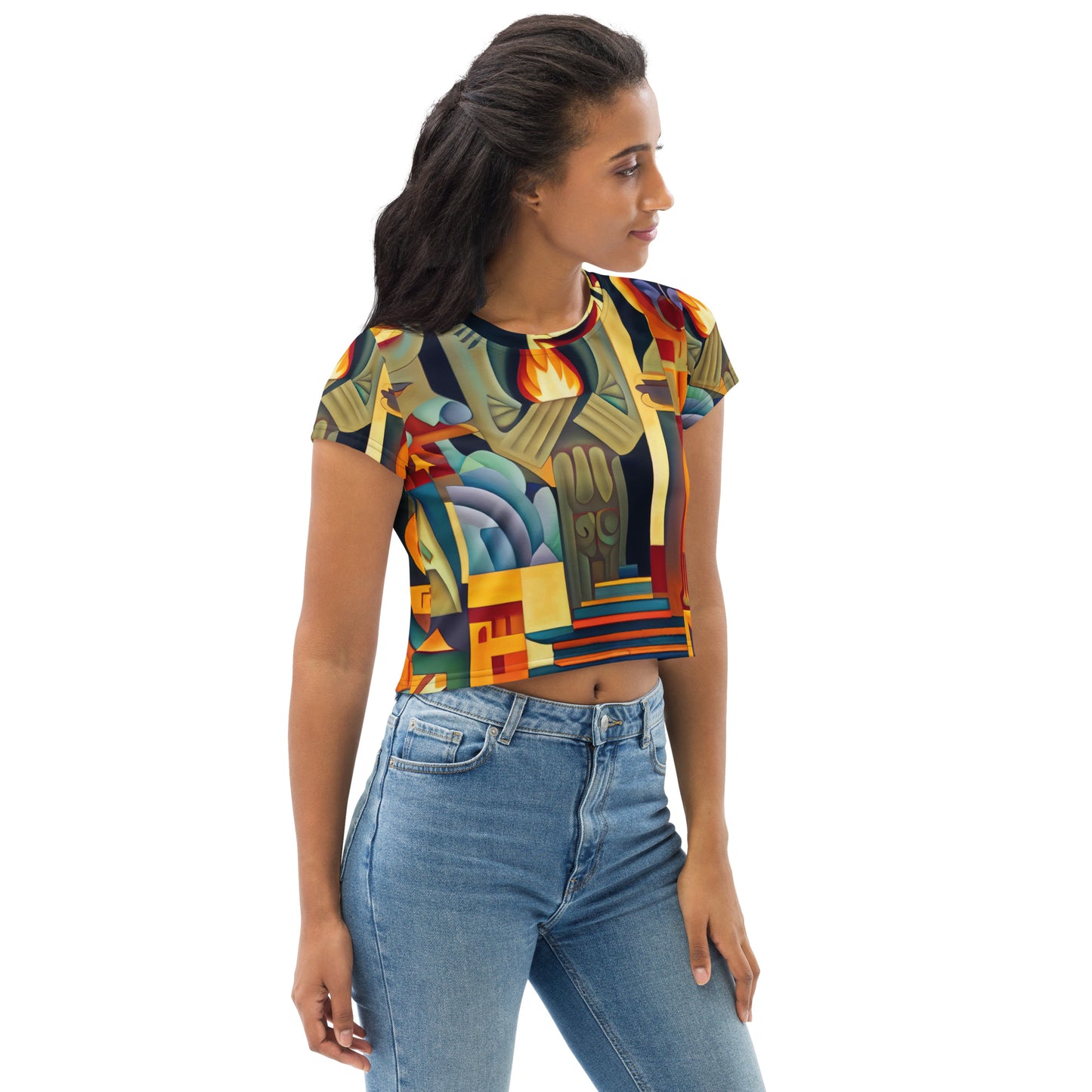 DMV 0237 Retro Art All-Over Print Crop Tee