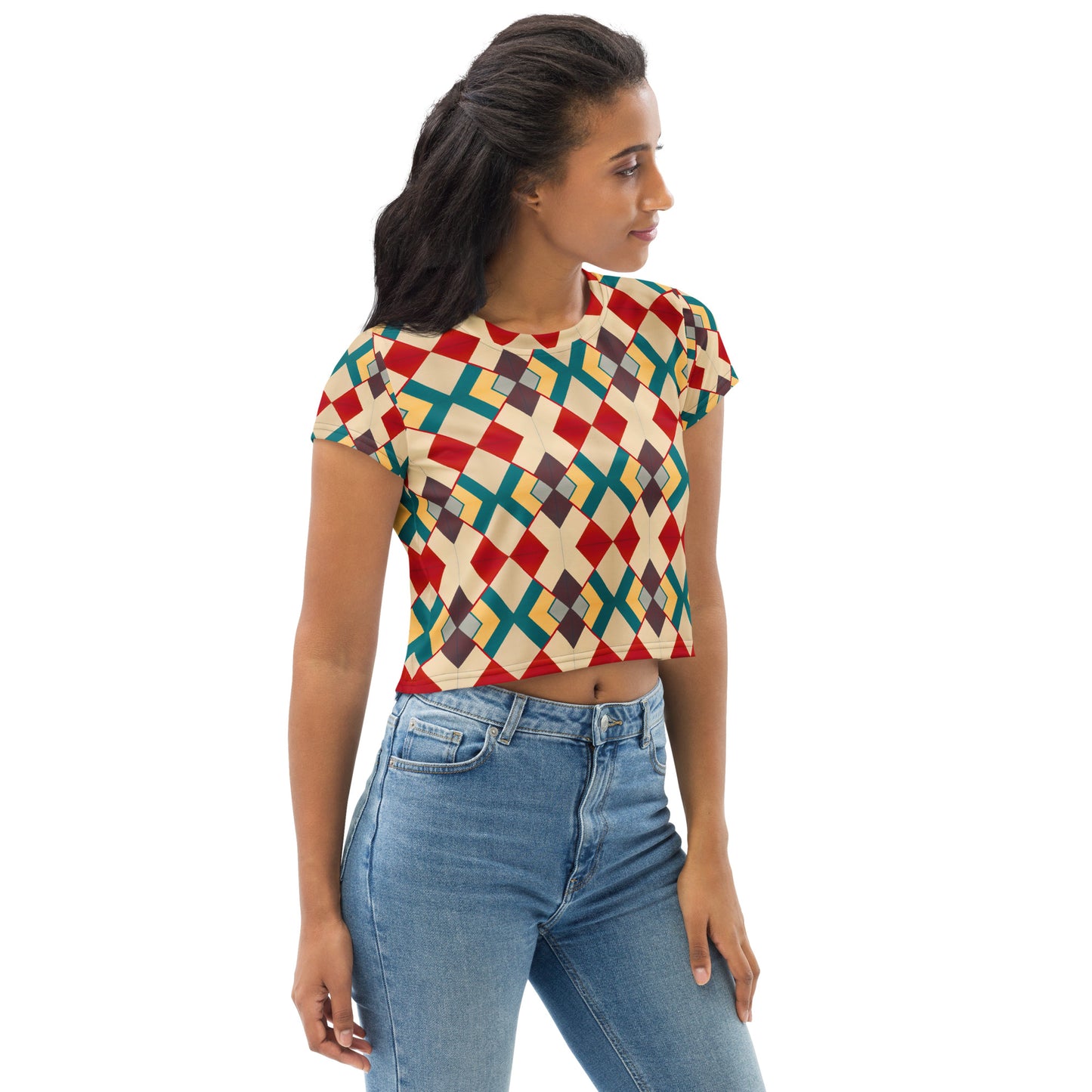 DMV 0129 Classic Boho All-Over Print Crop Tee