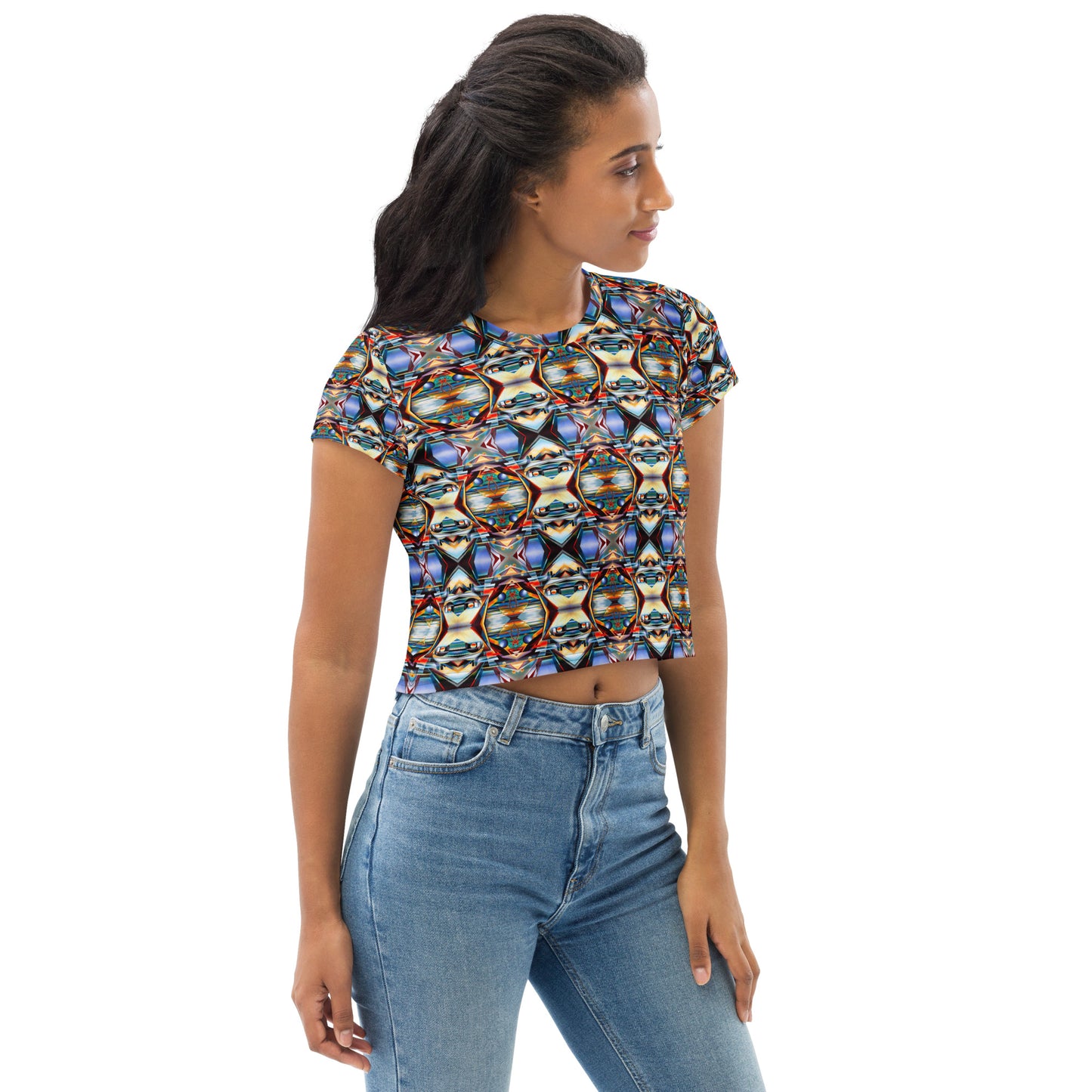 DMV 0221 Conceptual Artsy All-Over Print Crop Tee