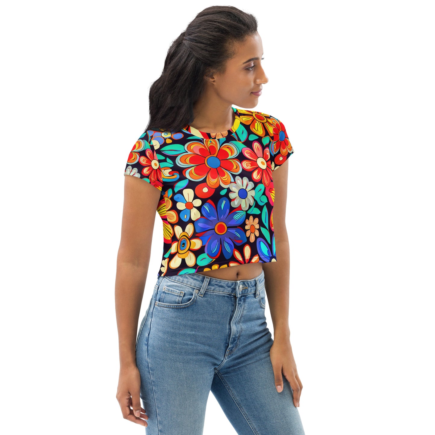 DMV 0257 Floral All-Over Print Crop Tee