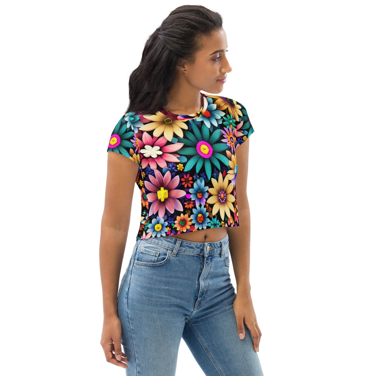 DMV 0265 Floral All-Over Print Crop Tee