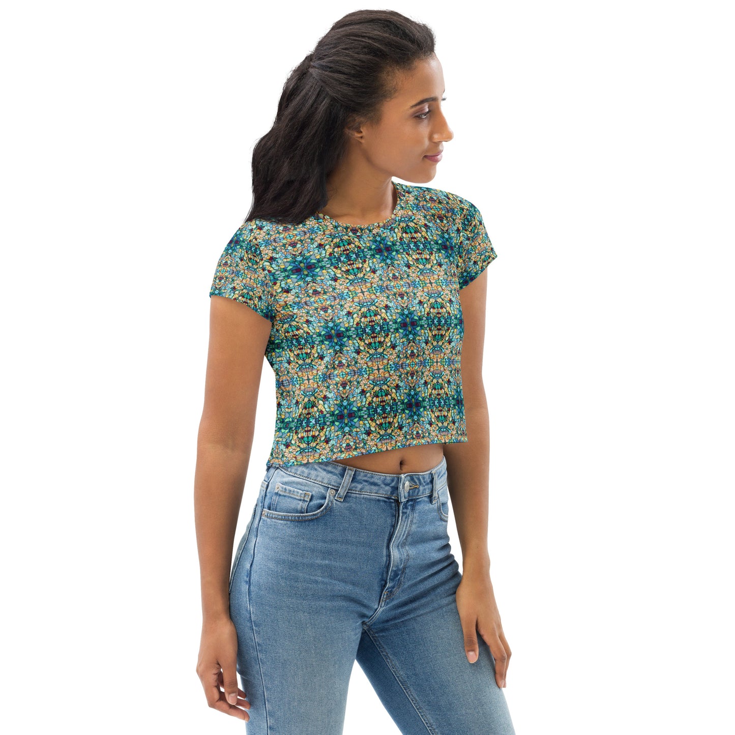 DMV 0254 Chic Boho All-Over Print Crop Tee