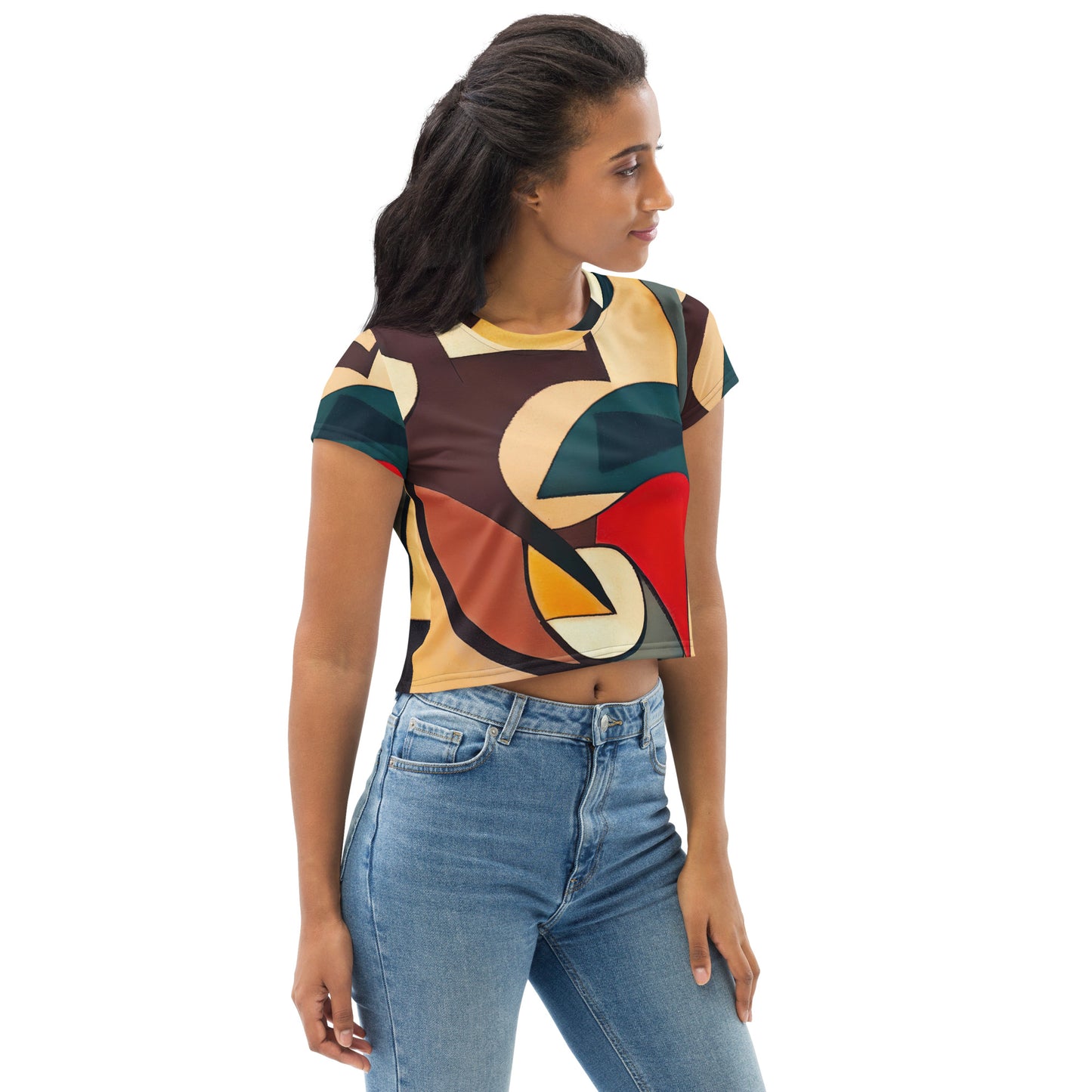 DMV 0296 Abstract Art All-Over Print Crop Tee