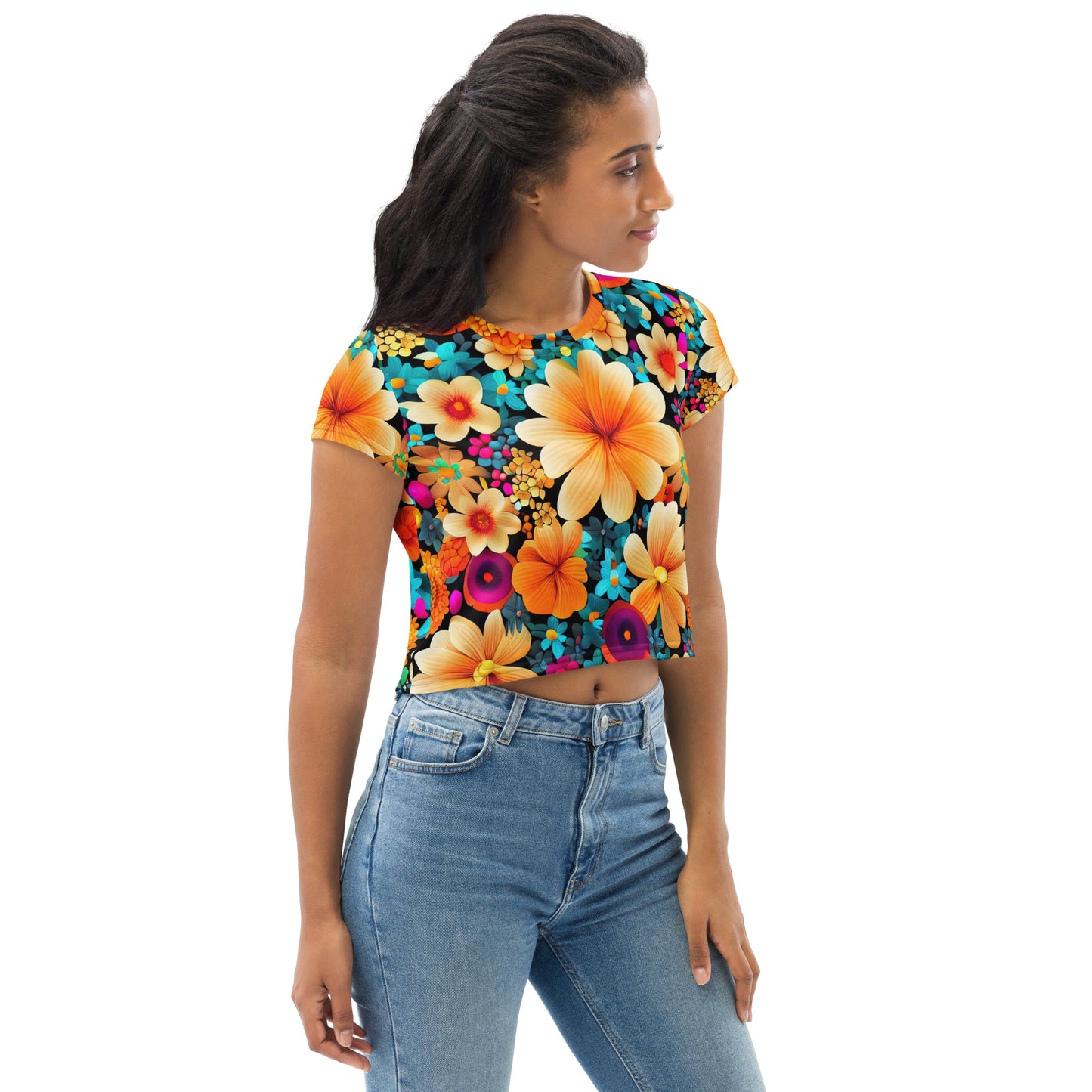 DMV 0259 Floral All-Over Print Crop Tee