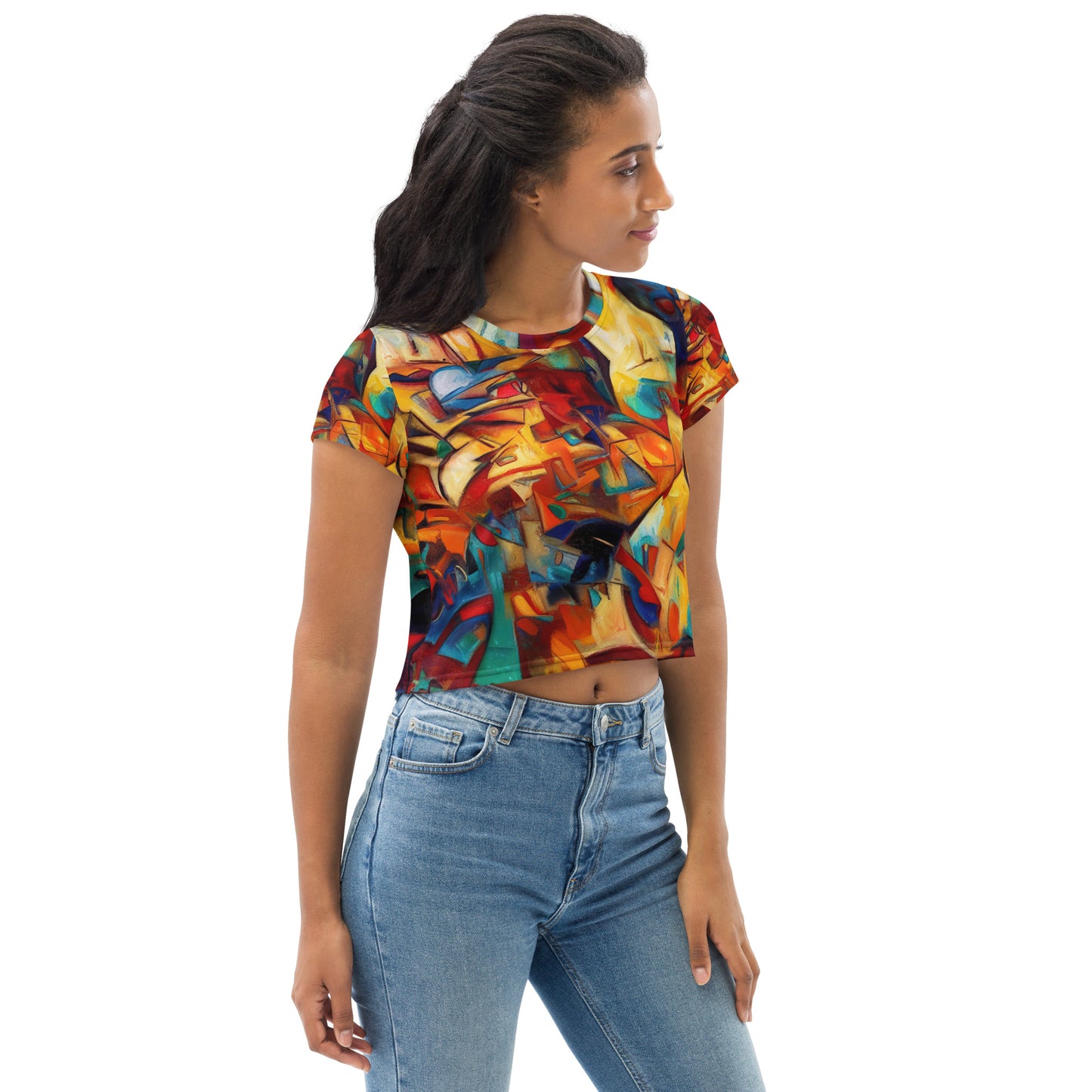 DMV 0416 Abstract Art All-Over Print Crop Tee