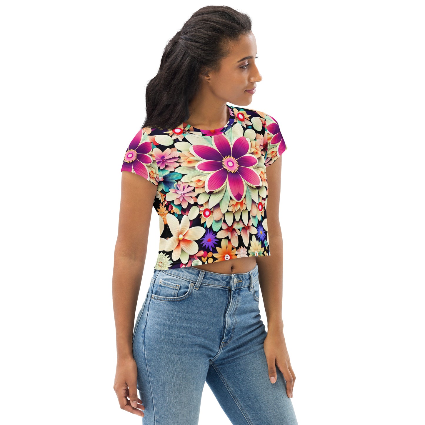 DMV 0307 Floral All-Over Print Crop Tee