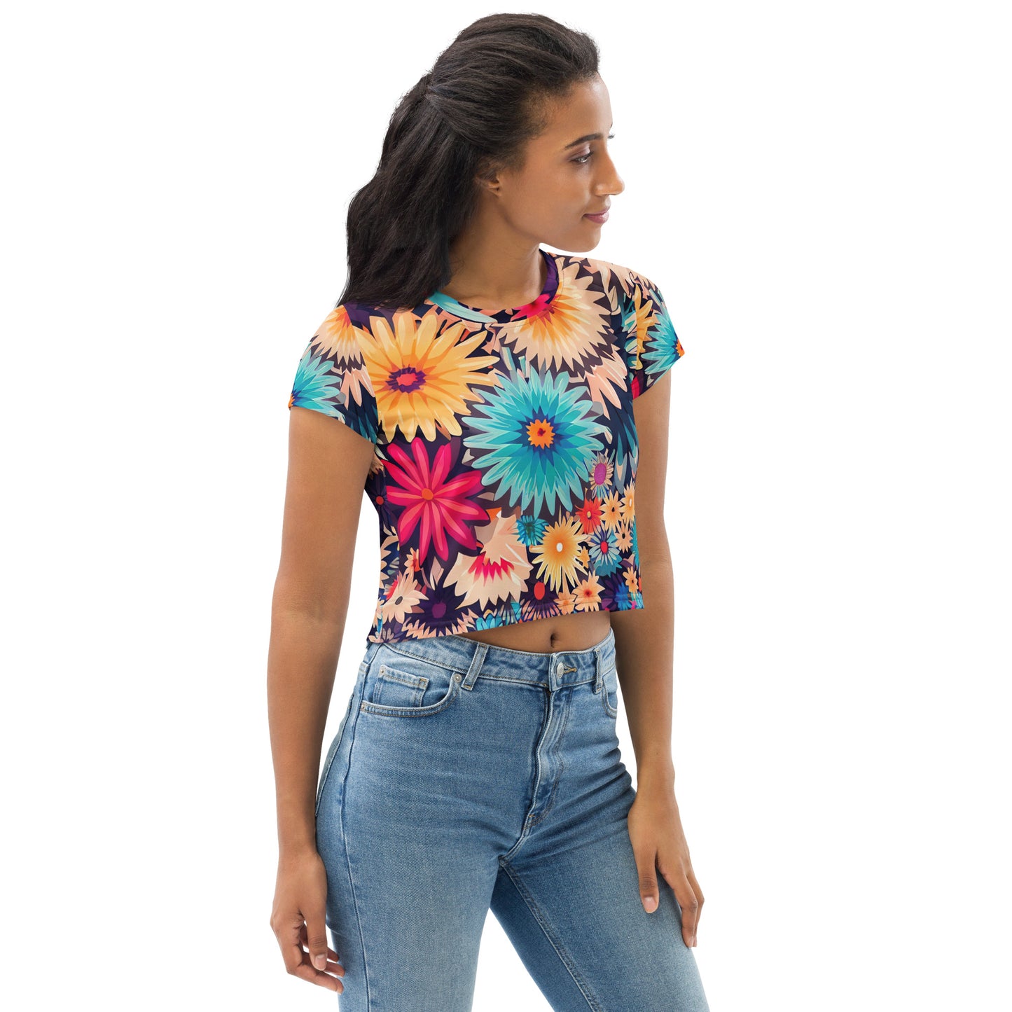 DMV 0404 Floral All-Over Print Crop Tee