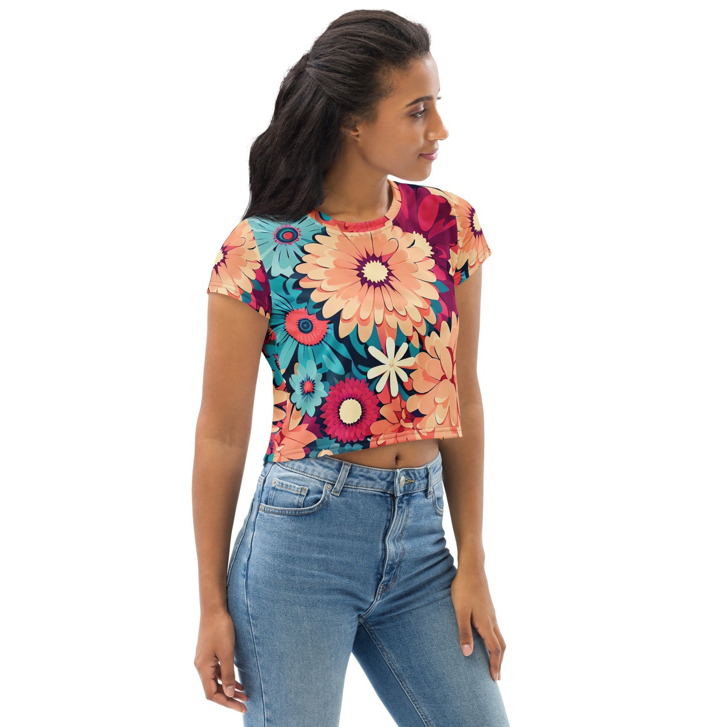 DMV 0293 Floral All-Over Print Crop Tee