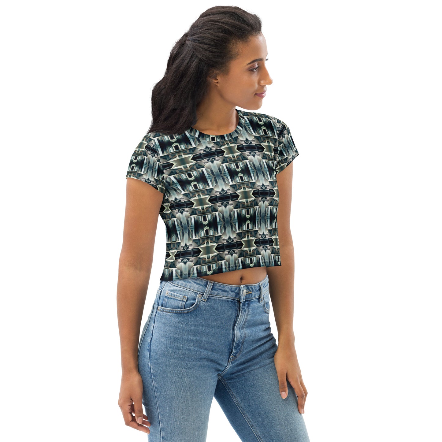 DMV 0414 Conceptual Artsy All-Over Print Crop Tee