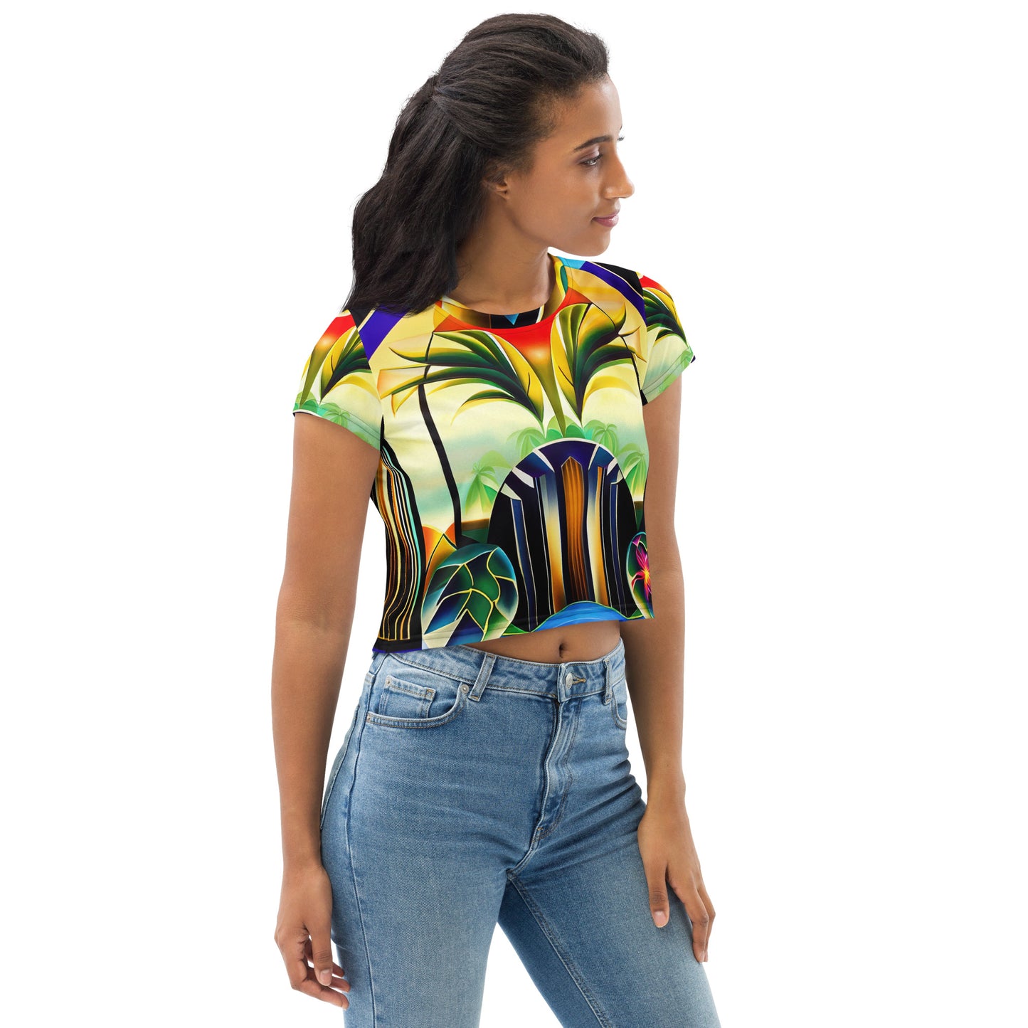 DMV 0258 Retro Art All-Over Print Crop Tee