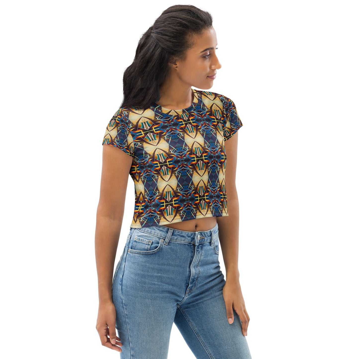 DMV 0406 Conceptual Artsy All-Over Print Crop Tee