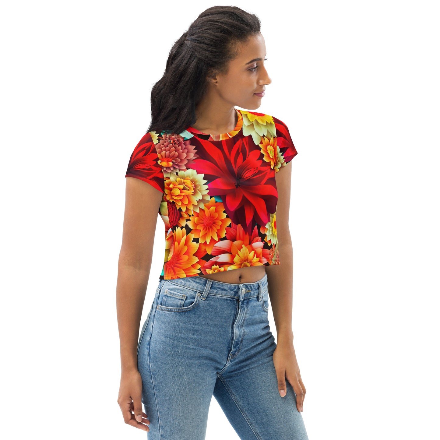 DMV 0419 Floral All-Over Print Crop Tee