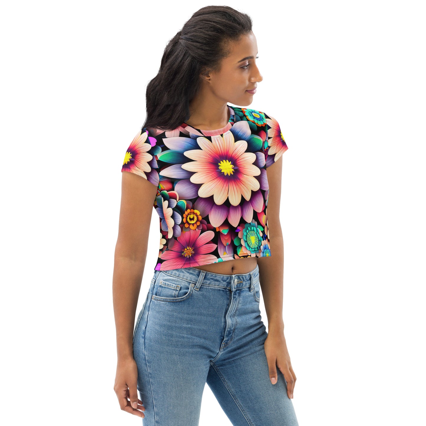 DMV 0515 Floral All-Over Print Crop Tee