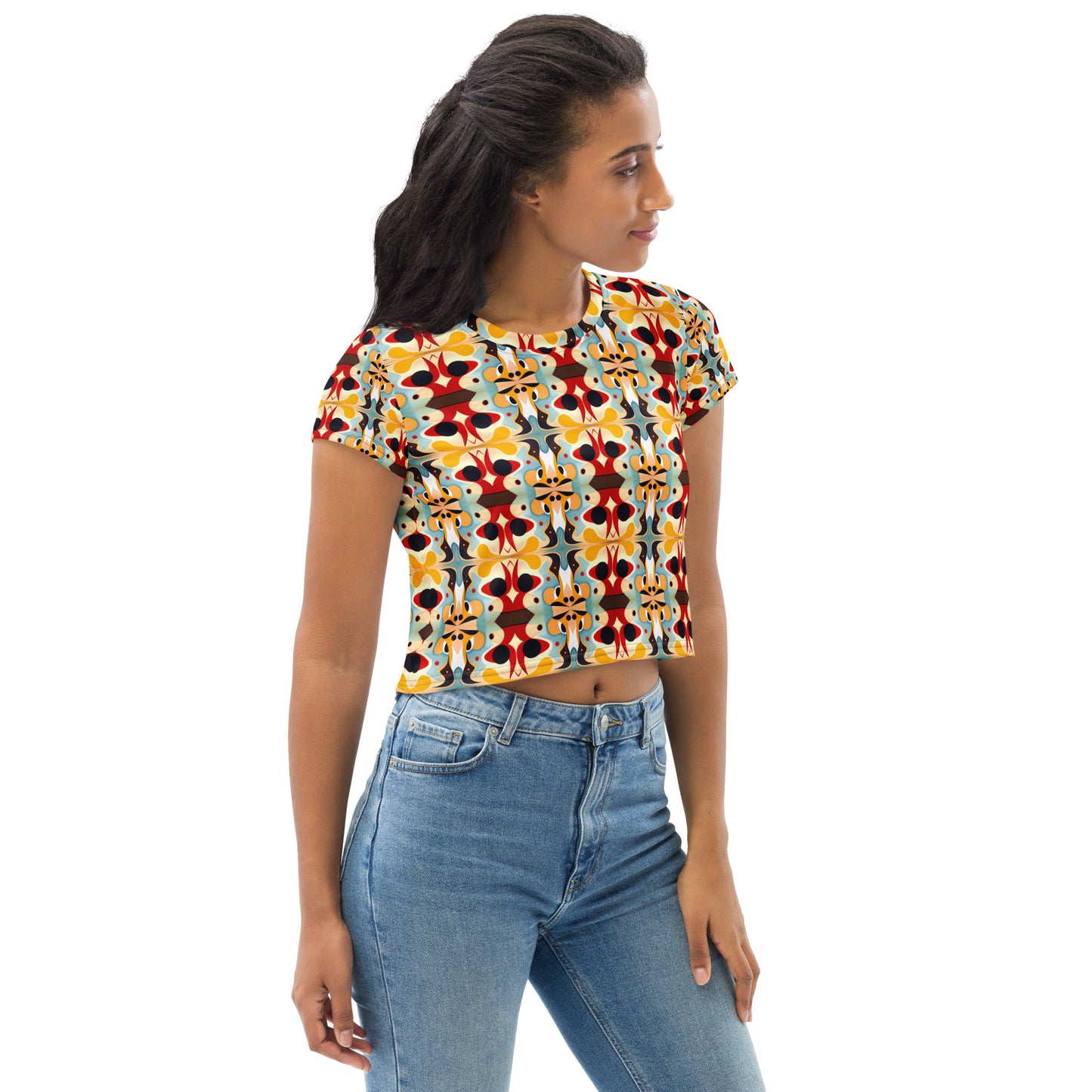 DMV 0357 Vintage Artsy All-Over Print Crop Tee