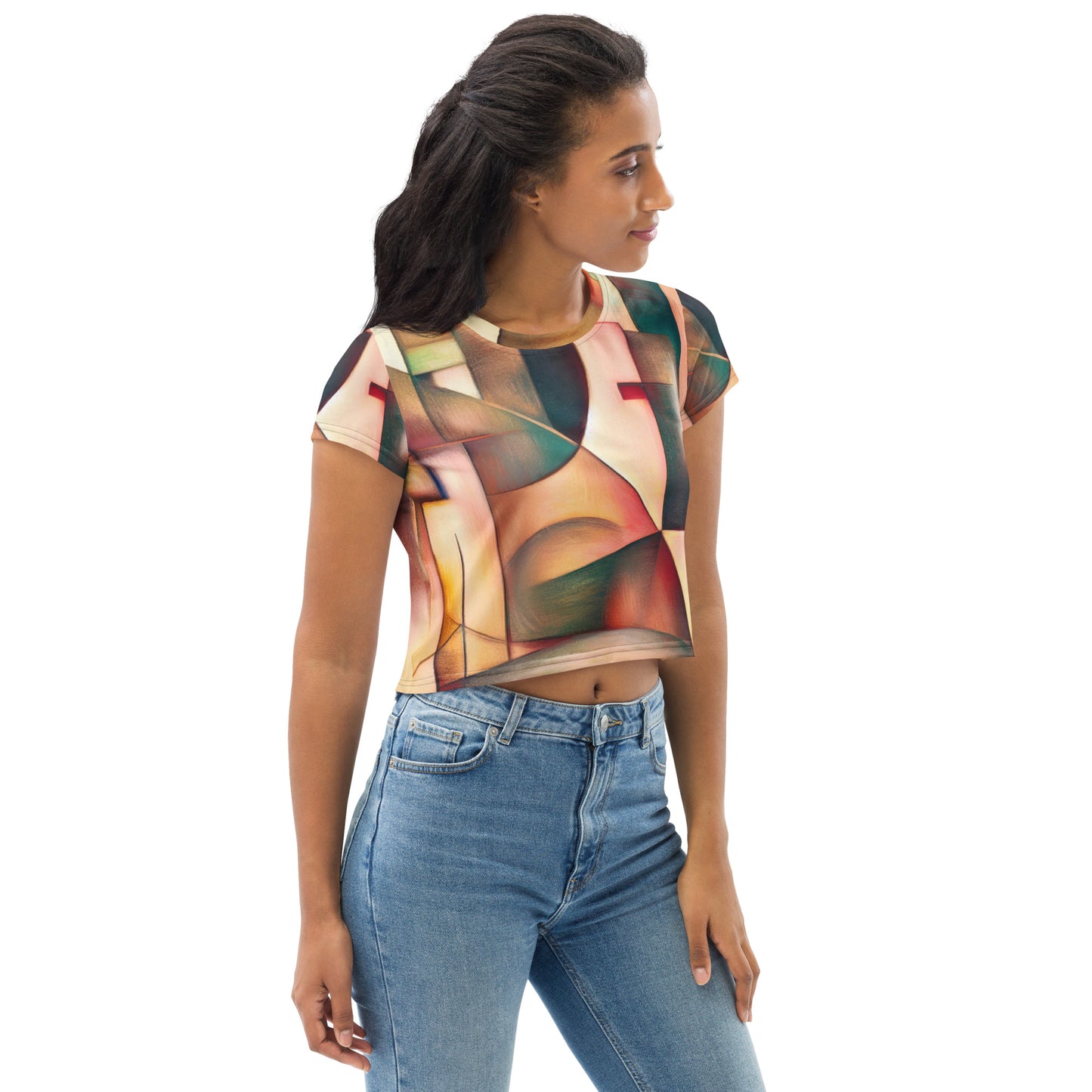 DMV 0489 Abstract Art All-Over Print Crop Tee