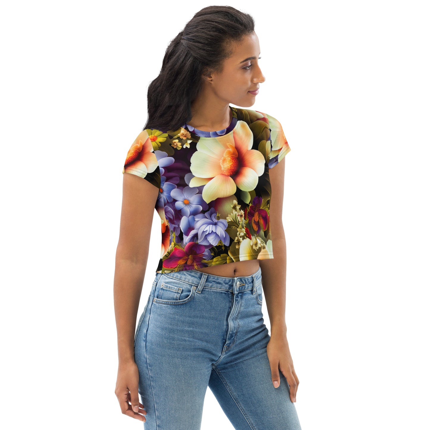 DMV 1175 Floral All-Over Print Crop Tee