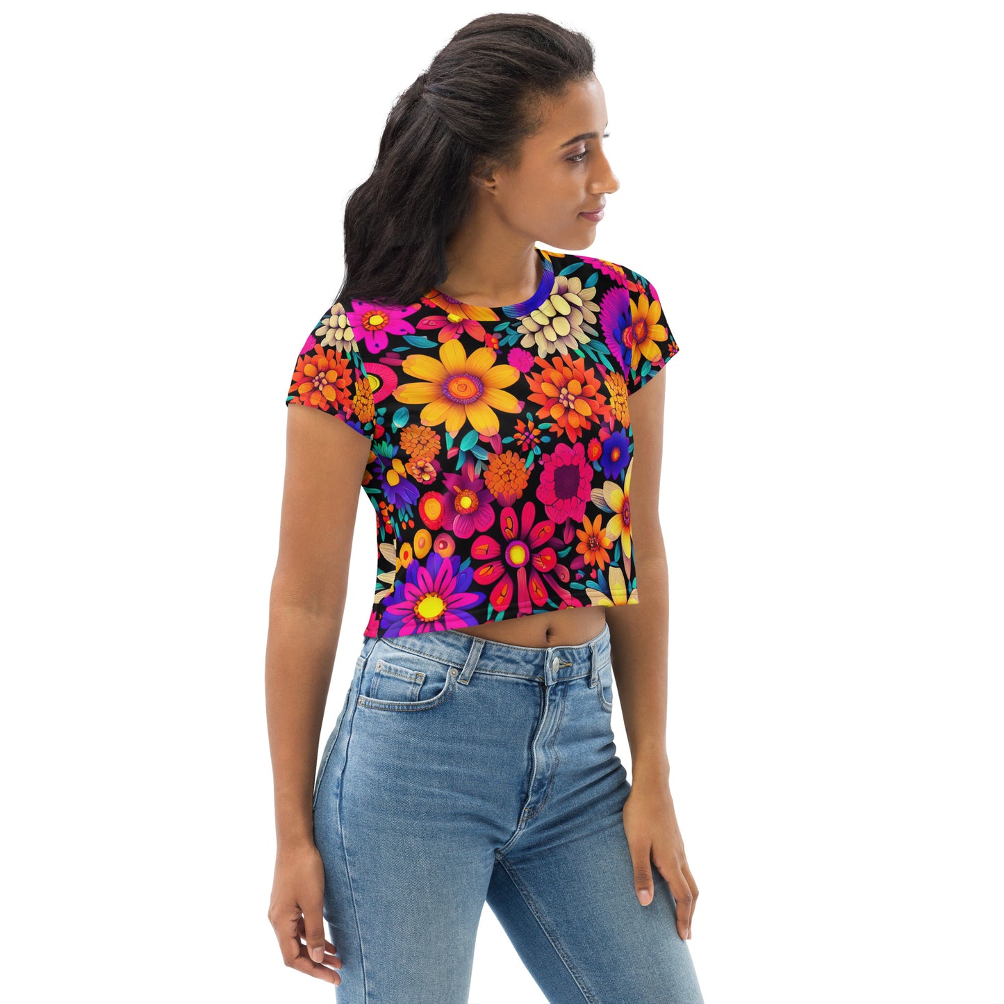 DMV 1277 Floral All-Over Print Crop Tee