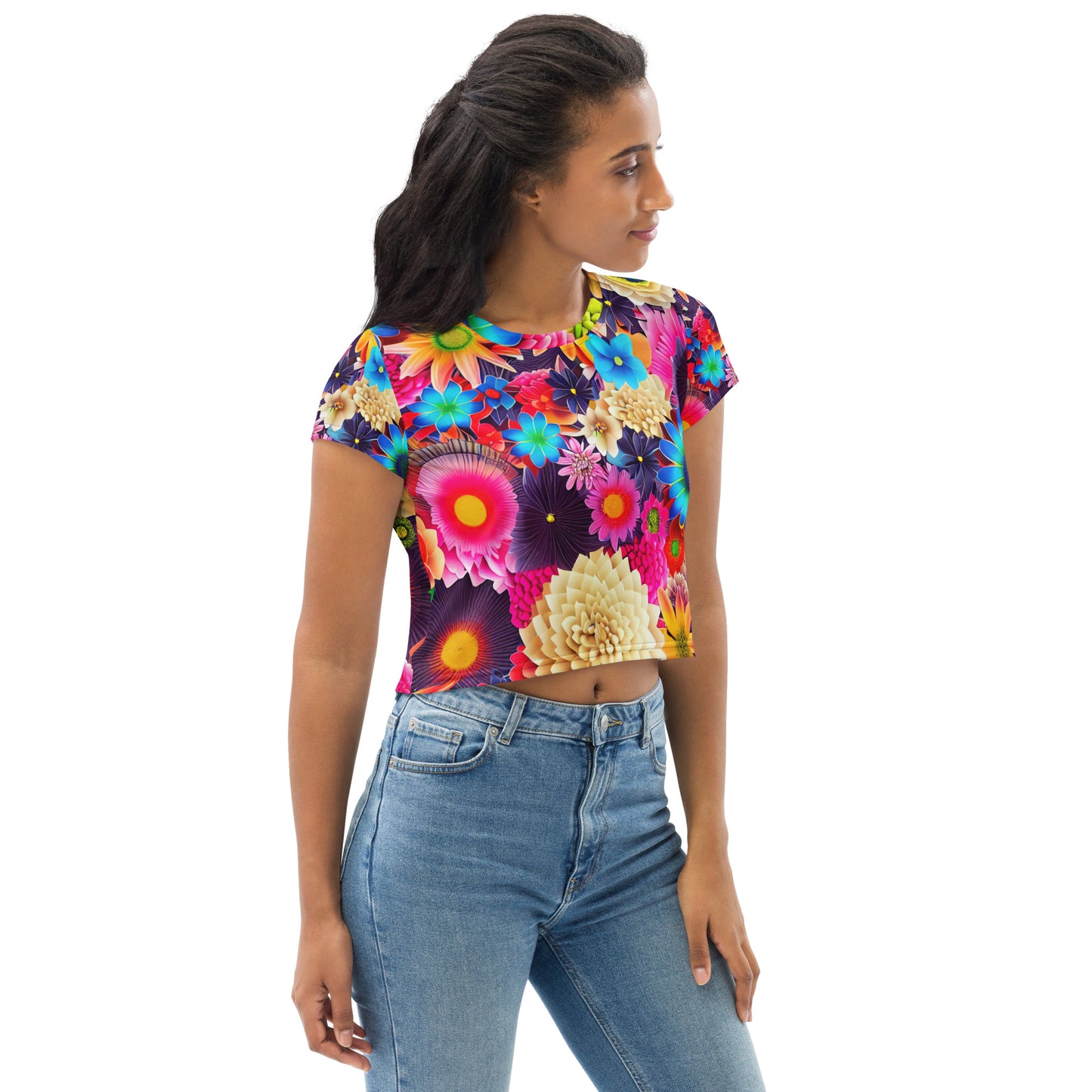 DMV 1487 Floral All-Over Print Crop Tee