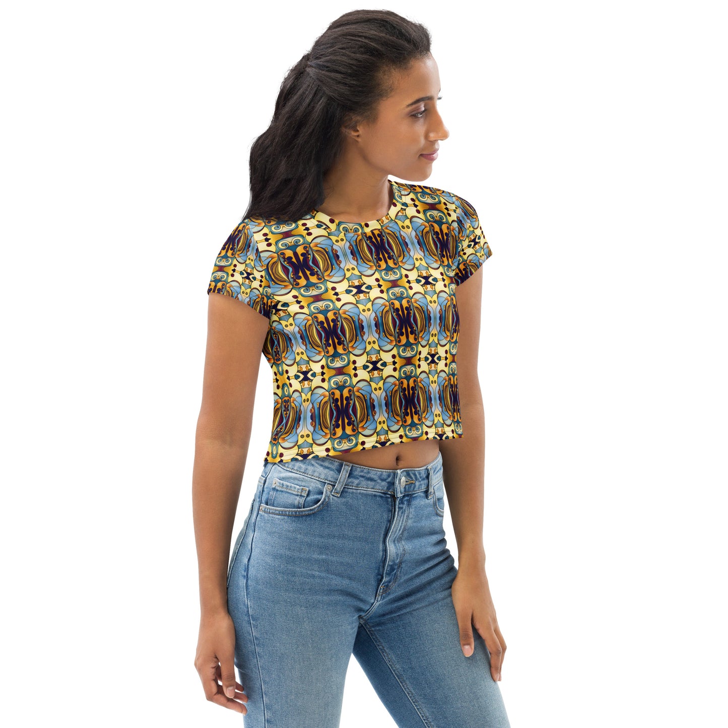 DMV 0351 Vintage Artsy All-Over Print Crop Tee