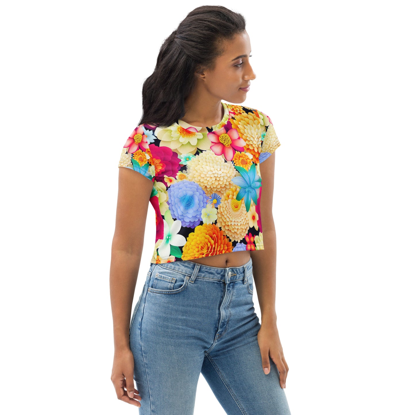 DMV 0310 Floral All-Over Print Crop Tee