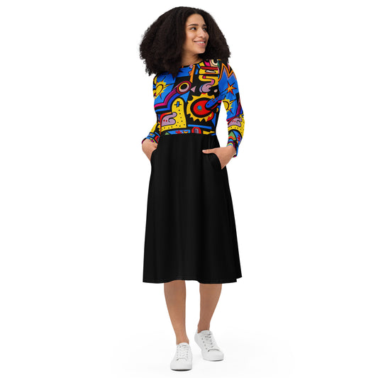 DMV 0235 Psy Art All-over print long sleeve midi dress