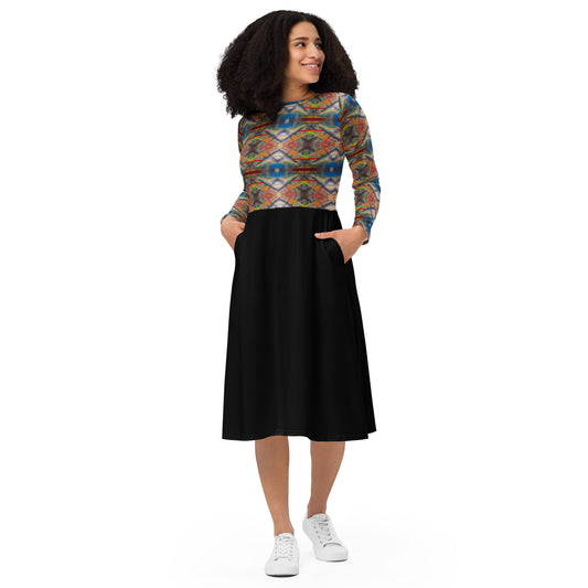 DMV 0159 Avant Garde Artsy All-over print long sleeve midi dress