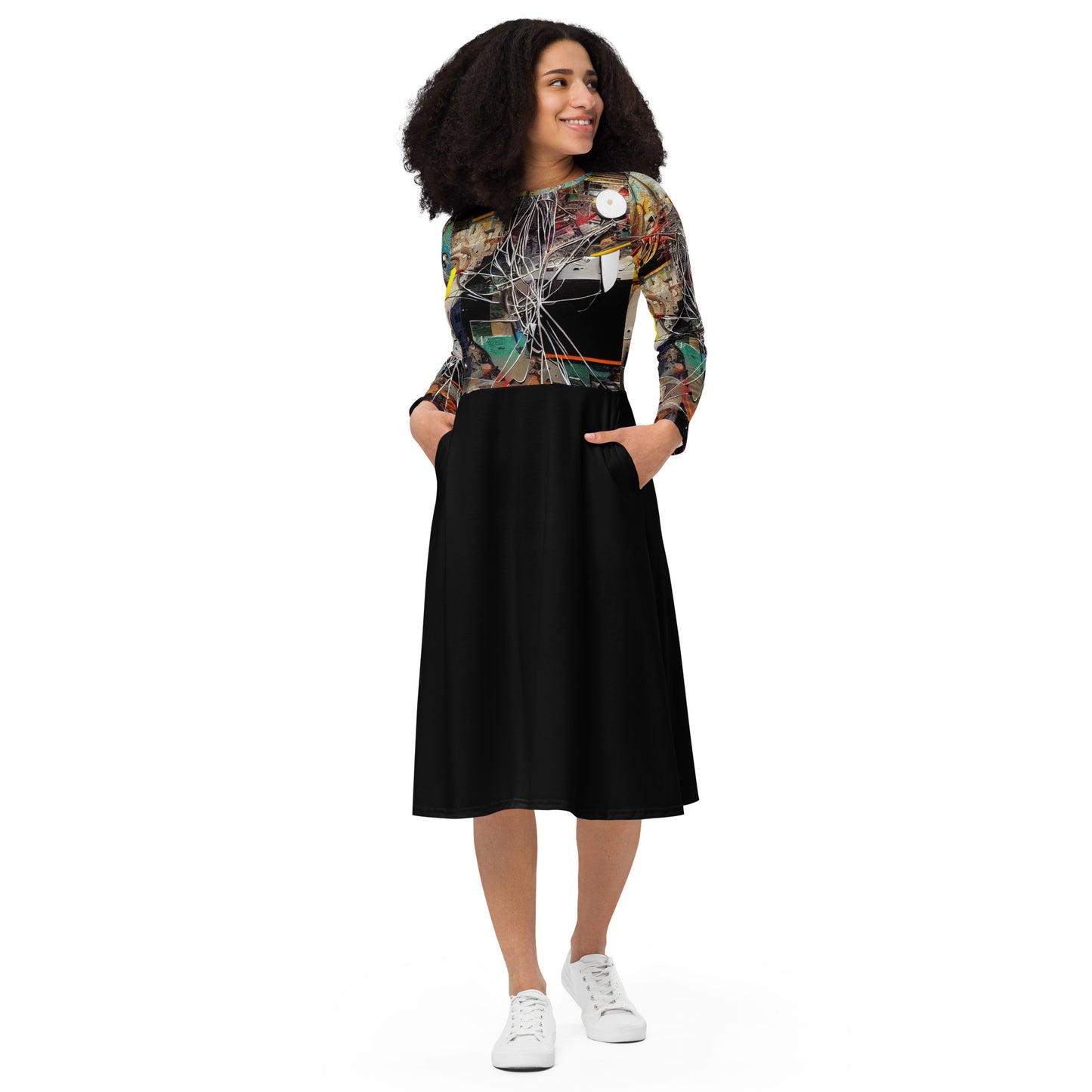 DMV 0271 Avant Garde All-over print long sleeve midi dress