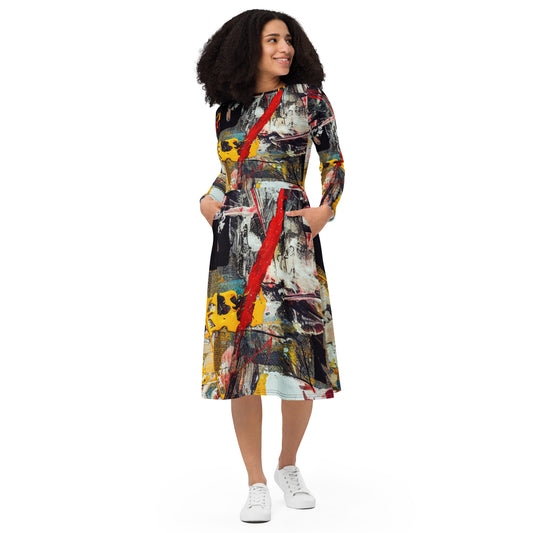 DMV 0272 Avant Garde All-over print long sleeve midi dress