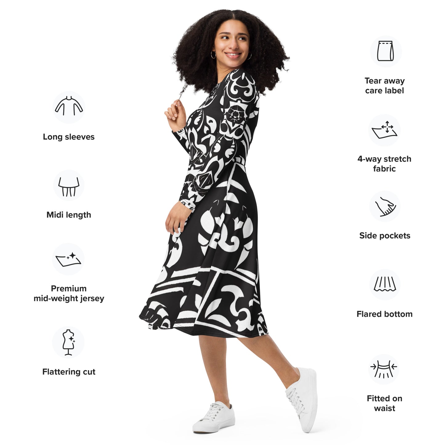 DMV 0140 Boho All-over print long sleeve midi dress