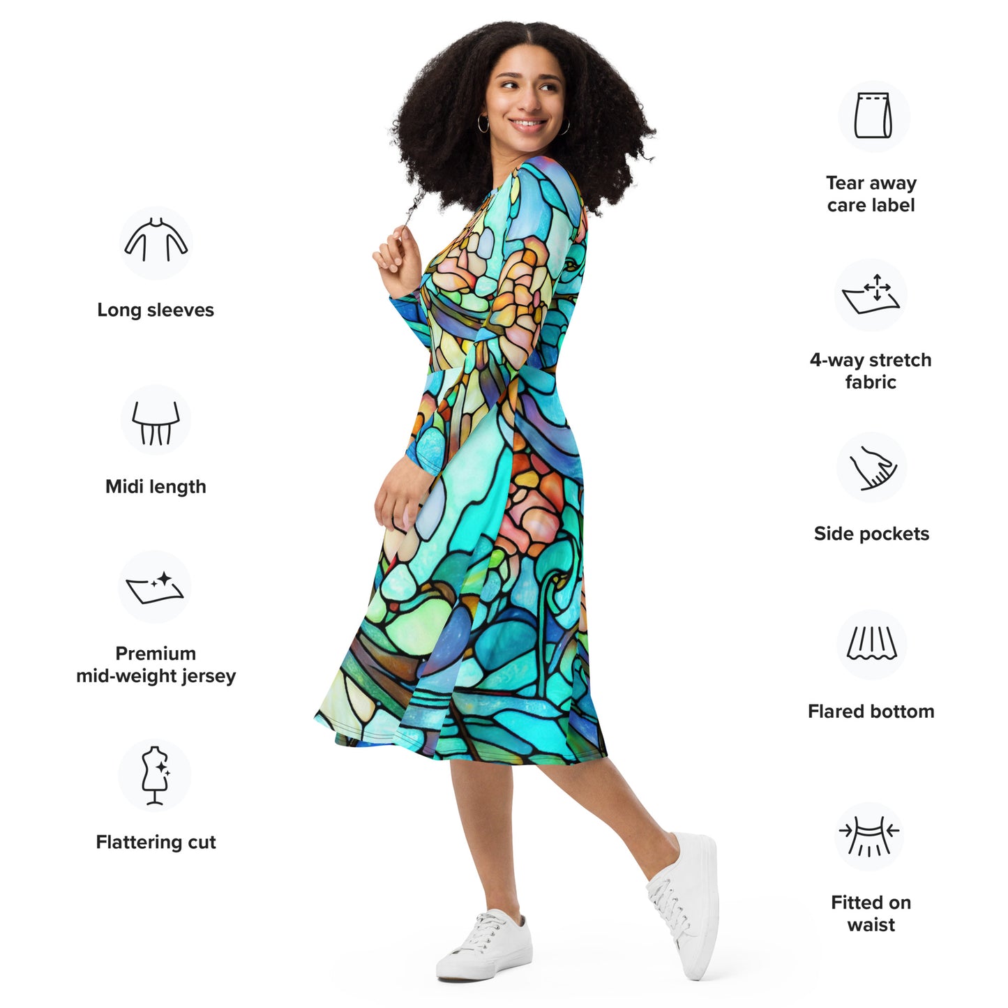 DMV 1450 Boho All-over print long sleeve midi dress