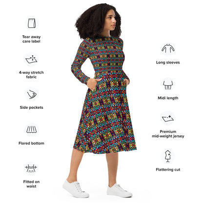 DMV 0091 Psy Artsy All-over print long sleeve midi dress