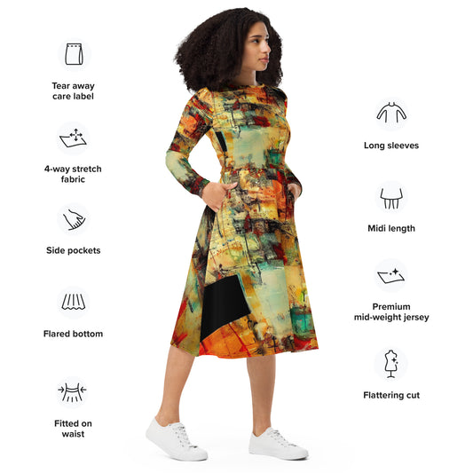 DMV 0132 Avant Garde All-over print long sleeve midi dress