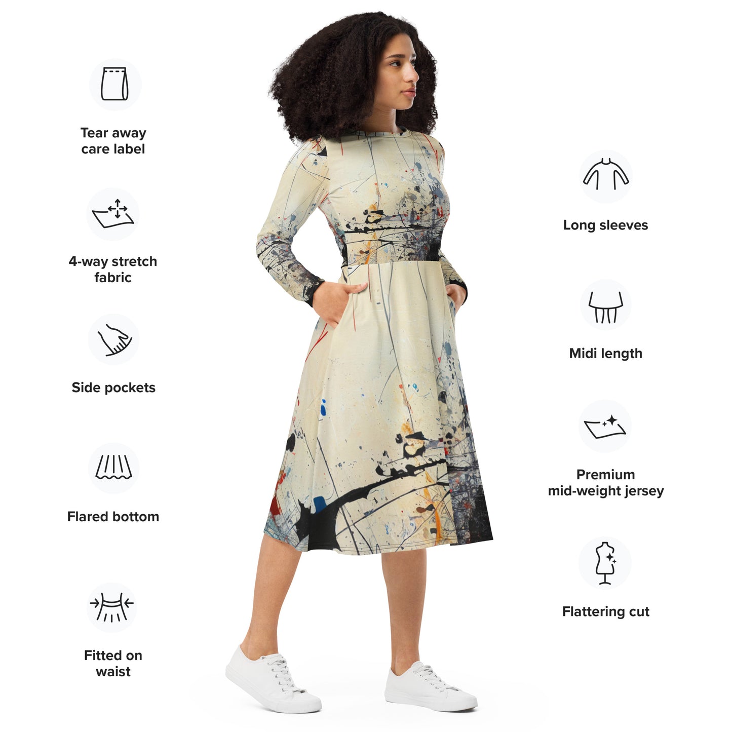 DMV 0145 Avant Garde All-over print long sleeve midi dress