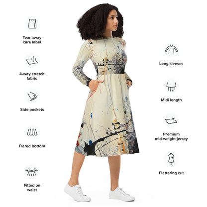 DMV 0145 Avant Garde All-over print long sleeve midi dress