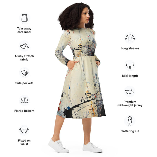 DMV 0145 Avant Garde All-over print long sleeve midi dress