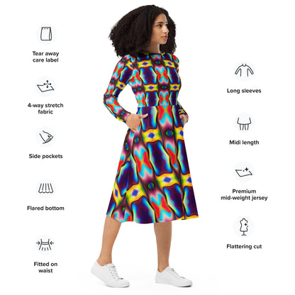 DMV 1350 Psy Artsy All-over print long sleeve midi dress