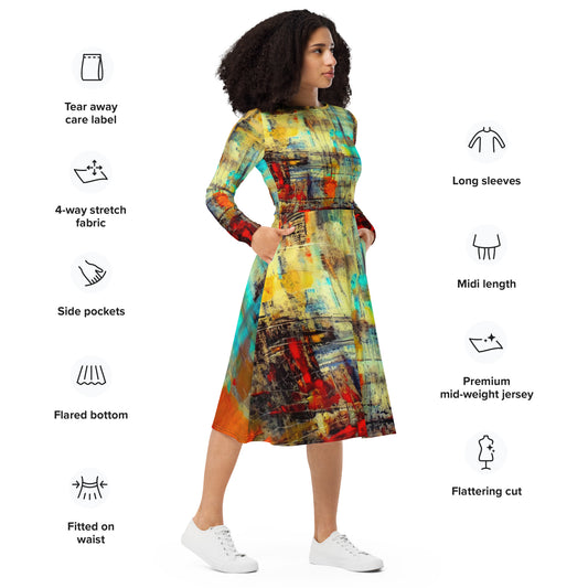 DMV 0279 Avant Garde All-over print long sleeve midi dress