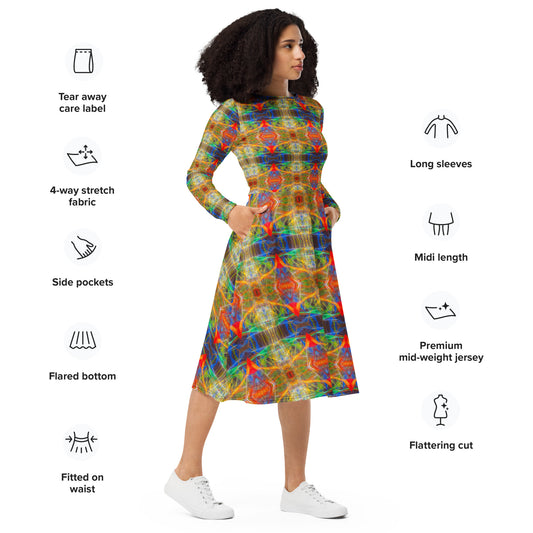 DMV 0191 Avant Garde Artsy All-over print long sleeve midi dress